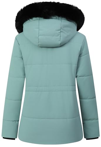 MOERDENG Women's Warm Winter Puffer Coat Thicken Fleece Lined Down Jacket Faux Fur Detachable Hood Snow Parka2