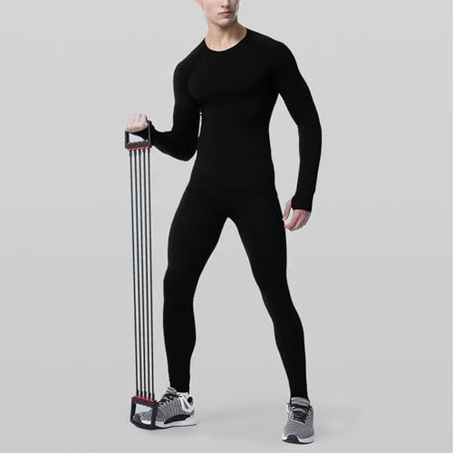 Towintec Ropa Interior Térmica Hombre Ropa Interior de esquí Frio Conjunto Termico Invierno Pantalones Interior con Forro Polar Termicos Camiseta Térmica para Ciclismo Running Esquí Negro - imagen 2