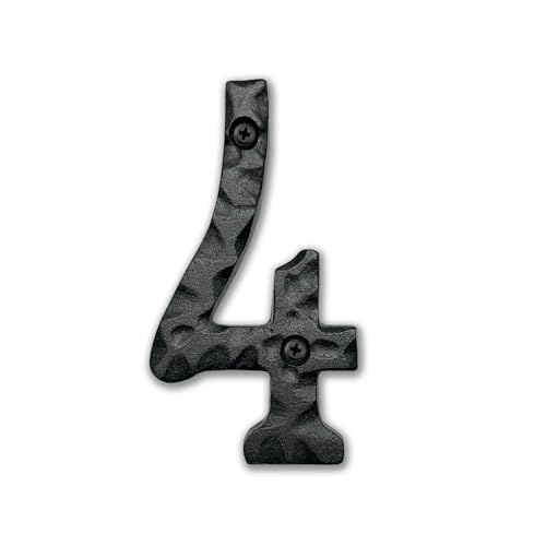 Image of NACH House Numbers for Outside, 4 inch Black Address Numbers for House - Number 4 - Rustic Numbers for Outside with Mounting Hardware