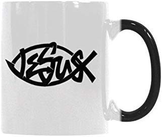 R&H Funny Christian Coffee Mug - Jesus Fish Coffee Mug - Funny Quote Mug Morphing Changing Color Heat Reveal Coffee Tea Cup (11oz)