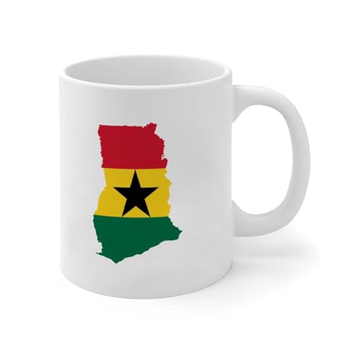 Wodevor Mug Ghana 325 ml - Cadeau drapeau pour voyageur - Tasse à thé amusante - Cadeau pour elle - Cadeau pour lui - En céramique - Blanc