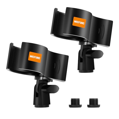 Mikrofonclip Verbesserter Mikrofon Halterung Verstellbarer Mikrofonhalter mit 5/8 Zoll auf 3/8 Zoll Schraubenadapter Mic mit Außendurchmessern Zwischen 32 mm und 60 mm(2 pack) (2)