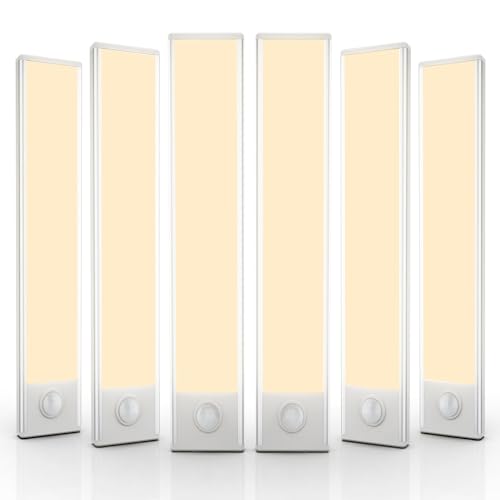 Image of 12 inch Under Cabinet Lighting, 6 Pack Motion Sensor Light Indoor Rechargeable Magnetic Closet Lights Battery Operated, Under Counter Lights for Kitchen, Wardrobe, Hallway, Stairs Warm White Light