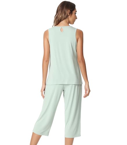 Image of NACHILA Pajamas for Women-Viscose Made from Bamboo, Sleeveless Pjs Tank Top Capri Pants Pajama Sets Cooling Sleepwear