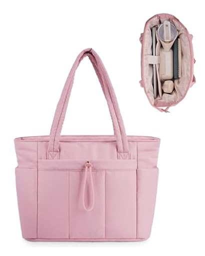 Wandering Nature Bolso Mujer Acolchado Grande, Bolso Shopper Mujer con Compartimento para Portátil 15.6" y Portabotellas 40oz para Negocios Escuela Viajes, Rosa(Patente en Trámite) | Ya disponible en tu tienda friki favorita! En mundofriki.es!