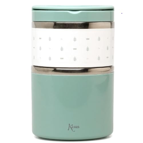 KIOKIDS | Termo Infantil 930 ml de Acero Inoxidable | Color Salvia | Aislamiento Doble para Alimentos y Líquidos | Mantiene el Calor y el Frío | Ideal para Guardería, Excursiones o Viajes
