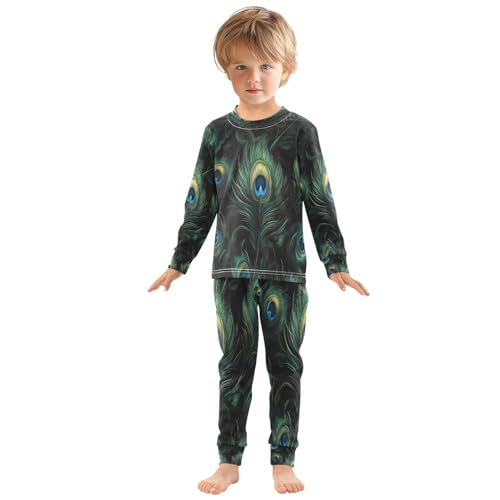 Pajama Sets Long Sleeve Green Peacock Feathers Soft Comfy Sleepwear 2 Piece PJS 3-8T2