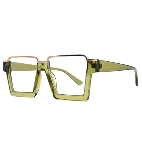 Image of Onrtry Oversized Square Blue Light Glasses for Women Men Fashion Semi Rimless Glasses Non Prescription Eyeglasses