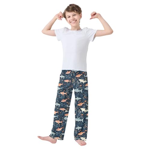 Boys' Pants Blue Ocean Sharks Leaves Long Bottoms Jogger Pants Elastic Waist Trousers with Pockets S-XL2