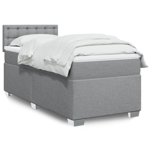 YuuSsea Cama con somier con colchón, gris claro, 100 x 200 cm, funda de tela, núcleo de muelles ensacados, colchón confortable, muebles para dormitorio