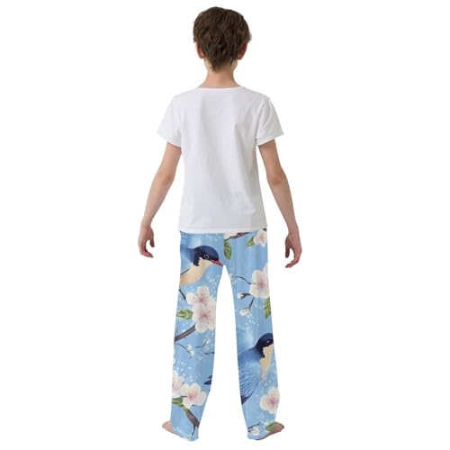 Birds Plum Flowers Boys Long Pants Soft Trousers Elastic Waist Kids Lounge Bottoms with Pockets S-XL3
