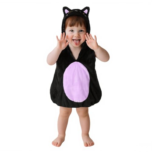 Baby Unisex Plush Animal Outfit Toddlers and Kids Cat Sleeveless Hooded Dress