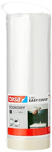 Image of tesa Economy Easy Cover 2-in-1 Masking Film for Painting and Masking Tape 33 m x 140 cm