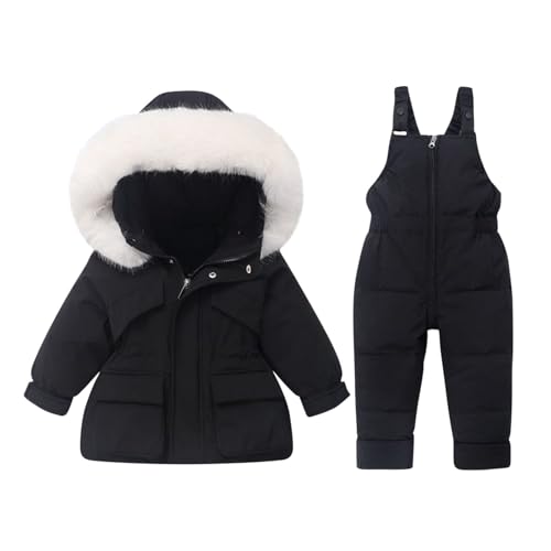 Conjunto de 2 piezas para niños y niñas, trajes de esquí acolchados gruesos, impermeables, con capucha, chaqueta acolchada y pantalones de nieve, pantalones de snowboard al aire libre, 6 meses a 4