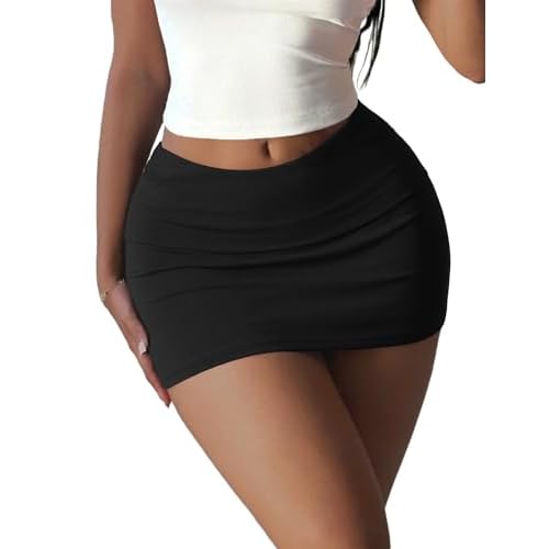 Rapbin Mini Skirts for Women Sexy Low Rise Fold-Over Bodycon Skirts Trendy Streetwear Y2K Going Out Outfits Black Medium