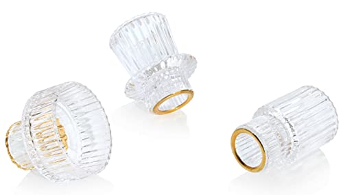 Vixdonos Taper Glass Candlestick Holders Tealight Candle Holders for Table Centerpieces, Wedding Decor and Dinner Party (6 Pcs, Gold Rim Clear)