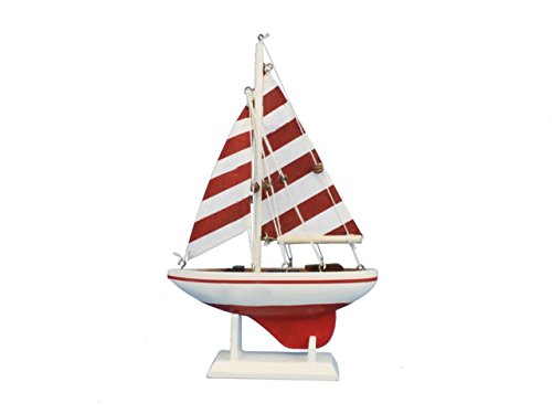 Hampton Nautical Red Striped Pacific Sailer, 9" #TOP13