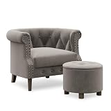 MALOL Accent Barrel Chair and Storage Ottoman Set, Modern Fabric Accent Chair with Solid Wood Legs, Comfy Soft Armchair and Footstool for Living Room, Bedroom, Reception Room, Office, Brown