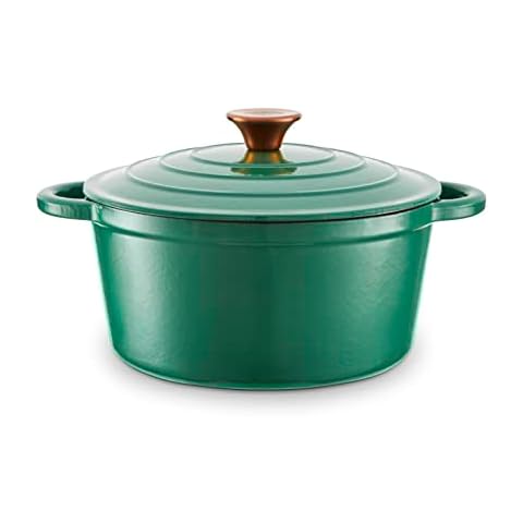 Barbary & Oak BO800251GRN Round Cast Iron Casserole Pan with Durable Enamel Interior, 24cm, Verdigris Green Cover