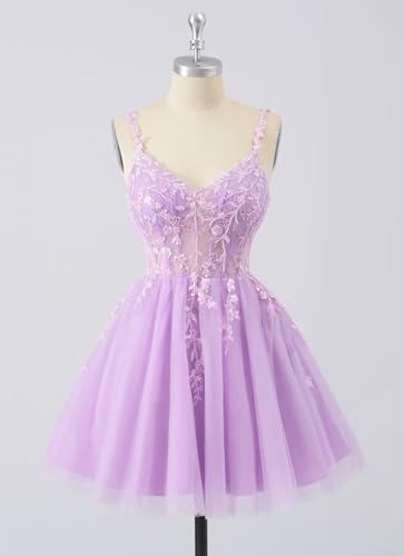 Verngo Tulle Lace Applique Homecoming Dresses for Teens Beaded Spaghetti Straps Mini Cocktail Party Prom Formal Dress2