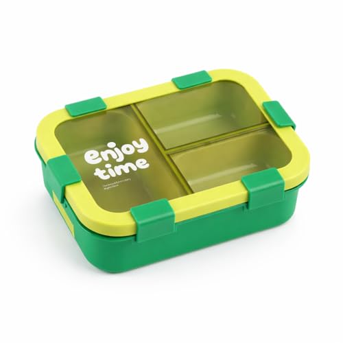 Image of Kids Lunch Box 700ml with 3 Divided Compartments | BPA-Free Plastic Tiffin Bento Box for School | Secure Locking Lunch Box for Boys Girls (Green)