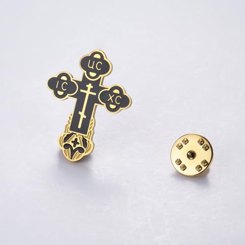 Image of TEAMER Cross Brooch Lapel Pin For Men Russian Orthodox Crucifix Eastern Church Cross Tie Pins Religious Christian Prayer Jewelry