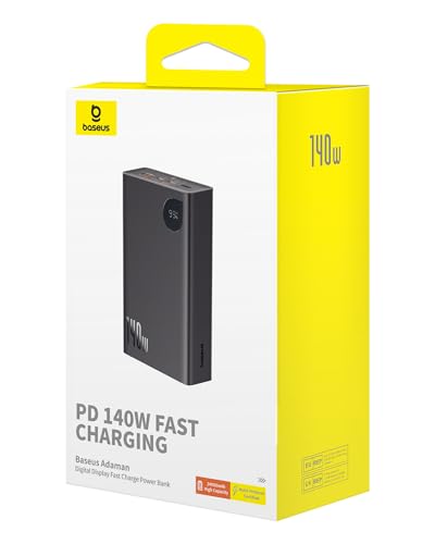 Baseus Adaman 140W Laptop Power Bank, LED Display 24000mAh Portable Charger, 3-Ports Battery Pack for MacBook, iPad, iPhone 16 Pro Max, Samsung S24 Ultra (Type C Cable Included)