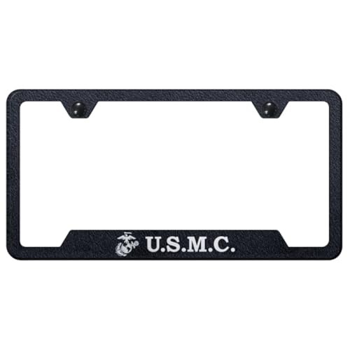 Au-TOMOTIVE GOLD INC. Officially Licensed Laser Etched License Plate Frame for U.S. Marine Corps (Rugged Black)