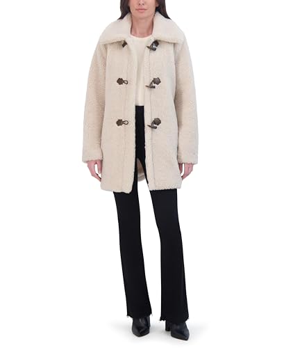 Laundry by Shelli Segal Women's Sherpa Jacket– Winter Coat with Oversized Collar, Faux Horn Toggles, Dark Cream