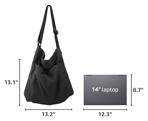 Image of Canvas Hobo Crossbody Shoulder Tote Bag for Women and Men W /Multi-pocket Casual Purse Messenger Bags Travel Work