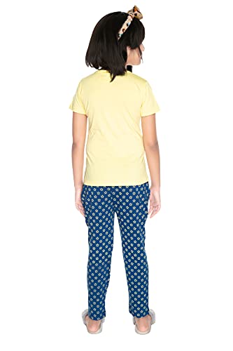 Image of COOLIO Girls Pajama Set Cotton Top & Printed Pyjama Pant Set