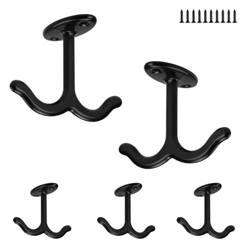 LNSYSNS Percha Baño, 5 Piezas Ganchos de Techo, Diseño de Doble Gancho Ganchos Dobles Negro para Ventiladores de Techo, Cestas para Plantas y Decoración de Paredes