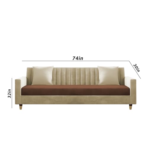 Image of Casaliving Garcia 3 Seater Sofa Set for Living Room (Cream Brown Colour) Premium Fabric Sofa