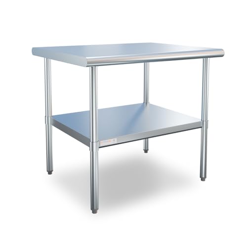 Image of STABLEINK NSF Stainless Steel Table 36x30 Inches, Metal Prep & Work Table with Adjustable Undershelf, for Commercial Kitchen, Restaurant, Hotel, Laundry and Garage