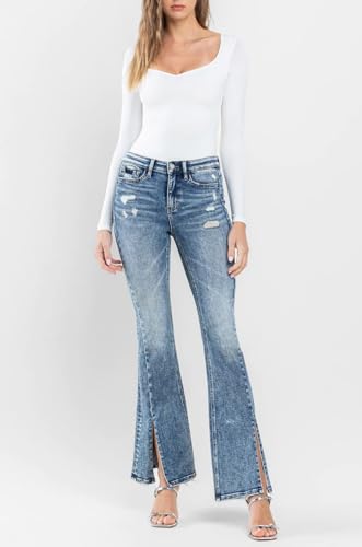 Flying Monkey - High Rise Split Hem Distressed Flare Jeans - F51713