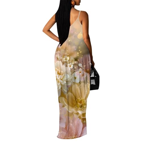 Image of SUZONANA Women's Plus Size Summer Dresses Spaghetti Print Maxi Dresses Long Loose Sundresses