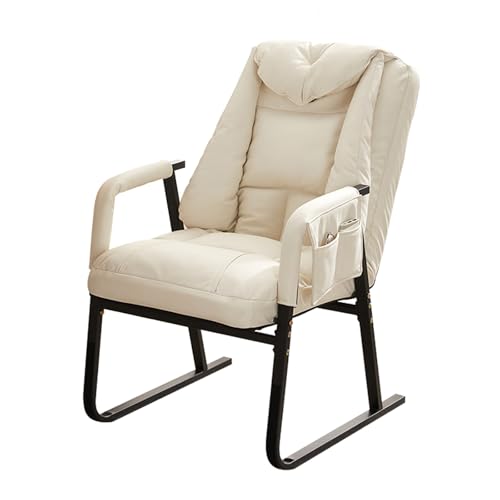 Silla Escritorio Sin Ruedas, Silla Decorativa con Brazos, Silla de Lectura, Ángulo Ajustable, con Bolsillo de Almacenamiento Lateral, Adecuada dor Oficina, Dormitorio, Sala de Juegos(White)