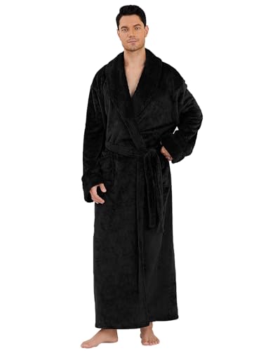 Hellomamma Mens Long Plush Robe: Fleece Bathrobe with Pocket Big