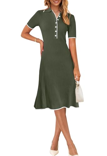 Image of MEROKEETY Womens Summer Ribbed Work V Neck Bodycon Midi Dress 2026