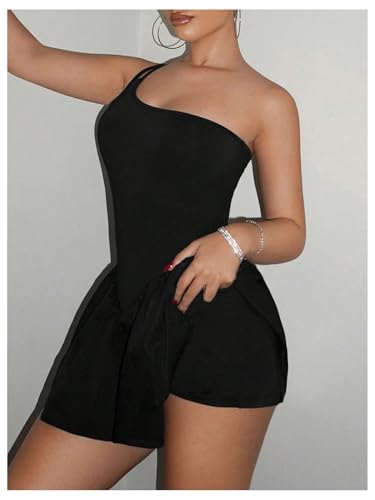 Image of SOLY HUX Women's One Shoulder Sleeveless A Line Flared Dress Summer Mini Dresses