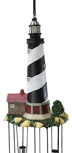Ebros Cape Hatteras Barrier Island Black And White Spiral Bands Lighthouse Hanging Garden Patio Wind Chime With Aluminum Rods And Miniature Resin Light House Decorative Mobile Sculptures #TOP4