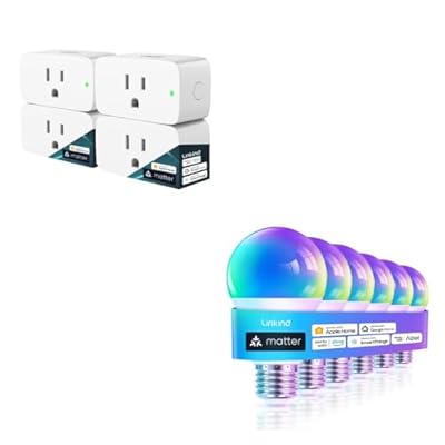 Linkind Matter Smart RGBTW Bulb, Color Changing Light Bulbs Music Sync, Bundle with Linkind Matter Smart Plug, Work with Apple Home, Siri, Alexa, Google Home, SmartThings