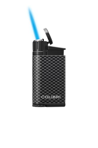 Colibri EVO Angled Single Jet Flame Refillable Butane Torch Lighter, Windproof, User-Friendly with Carbon Fiber Grip, Blue Fuel Window and Adjustable Flame - Sleek Design (Black Carbon Fiber)