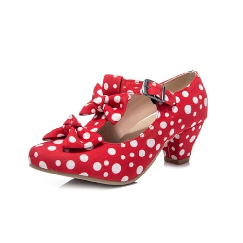 MFairy Women Mid Block Heel Mary Jane Shoes Polka Dot Bow Dress Pumps