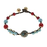 Angoily Pulsera de Mujer Tejida a Mano Cuentas de Turquesa Verde Azulado, Pulsera Retro Étnica de Hilo Trenzado, Accesorio Colorido para Uso Diario y Fiestas