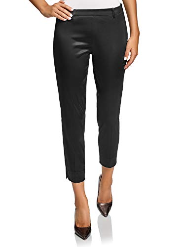 oodji Collection Donna Pantaloni Stretti con Zip Laterale, Nero, IT 42 / EU 38 / S