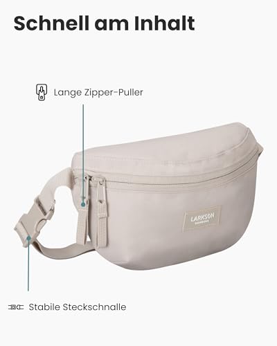 LARKSON Bauchtasche Damen & Herren Beige - Finn - Hüfttasche für Sport Outdoor Stadt - Gürteltasche Stylisch für Festival - Crossbody Bag mit Gurt - Wasserabweisend