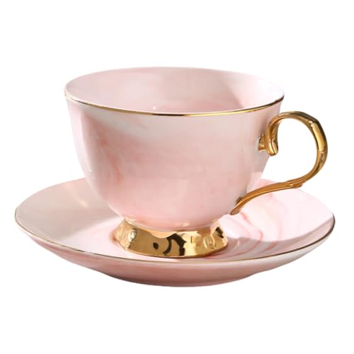 Garneck Tasse à Café Nordique 250 Ml En Céramique Avec Motif Marbre, Soucoupe Rouge Dorée, Ensemble Élégant Pour Espresso Et Cappuccino, Usage Quotidien Et Présents, Set 2 Pièces