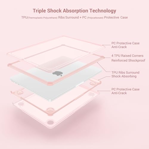 MOSISO Compatible with MacBook Air 13 inch Case M5 2026 M4 2025 M3 M2 2024-2022 A3449 A3240 A3113 A2681,3 in 1 Kit Crack-Resistant Heavy Duty Protective Plastic Hard Case with TPU Bumper, Pink by MOSISO - Image 5