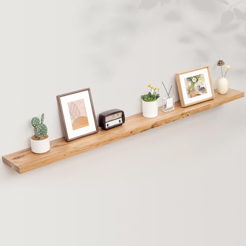 Image of Floating Shelves for Wall, 72in Reclaimed Elm Wood Shelves, Natural | 8 inch Deep Wall Shelf, Invisible Bracket, Large Long Wall Shelves, Living Room, Bedroom, Kitchen, Bathroom